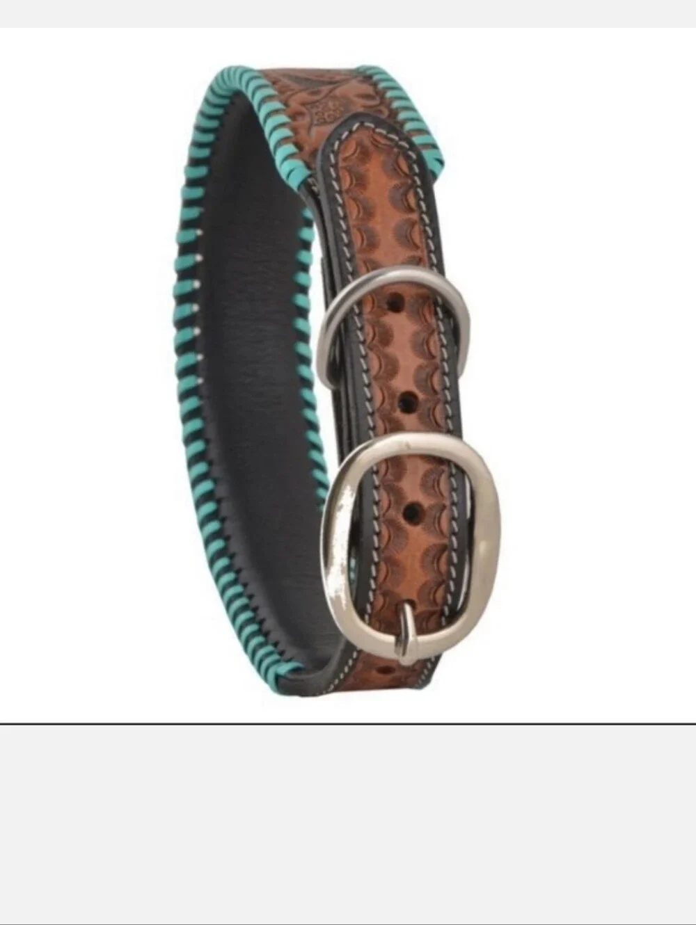 Turquoise Floral Leather Dog Collar - Stylish Pet Accessory